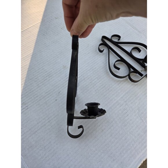 Pair Vintage Black Gothic Metal Wrought Iron Candle Holder Wall Sconces Set Of 2 - Picture 5 of 11